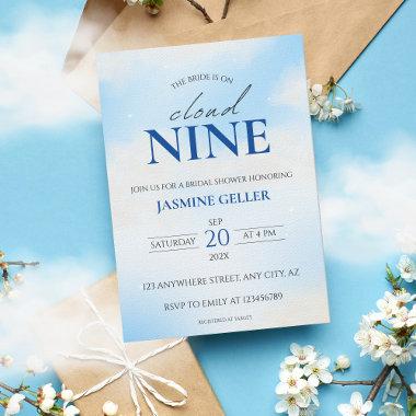 She's On cloud 9 Dreamy Bridal Shower Soft Blue Invitations