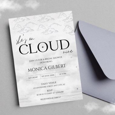 She's on cloud 9 Dreamy Elegant Bridal Shower Foil Invitations