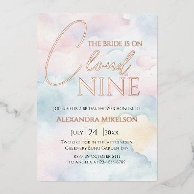 She's on cloud 9 Rose Gold Elegant Bridal Shower Foil Invitations