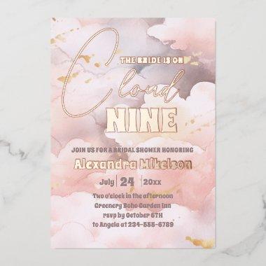 She's on cloud 9 Rose Gold Elegant Bridal Shower Foil Invitations