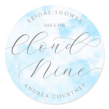 She's On Cloud Nine Blue Pastel Bridal Shower Classic Round Sticker