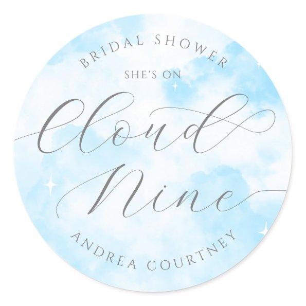 She's On Cloud Nine Blue Pastel Bridal Shower Classic Round Sticker
