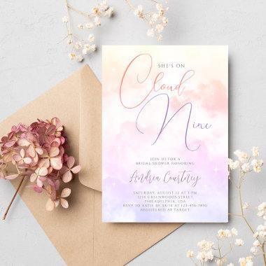 She's on Cloud Nine Dreamy Pastel Clouds and Stars Invitations