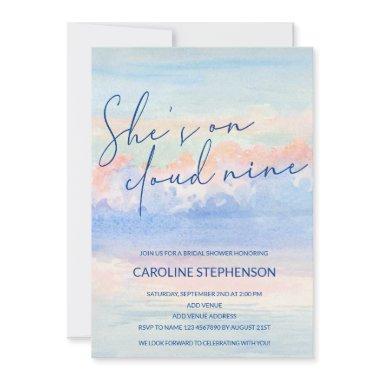 Shes On Cloud Nine Pastel Watercolor Bridal Shower Invitations