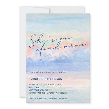 Shes On Cloud Nine Pastel Watercolor Bridal Shower Invitations