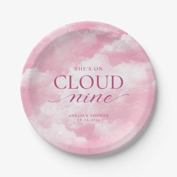 She's On Cloud Nine Pink  Paper Plates
