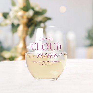 She's On Cloud Nine Pink  Tapestry Stemless Wine Glass