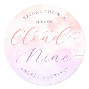 She's On Cloud Nine Pink Pastel Bridal Shower Classic Round Sticker