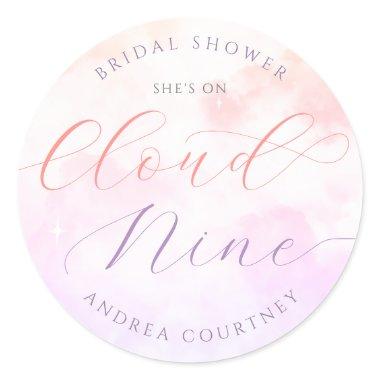 She's On Cloud Nine Pink Pastel Bridal Shower Classic Round Sticker