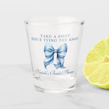 She's Tying The Knot Blue Bow  Shot Glass