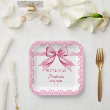 She's tying the knot bow bridal shower printed paper plates