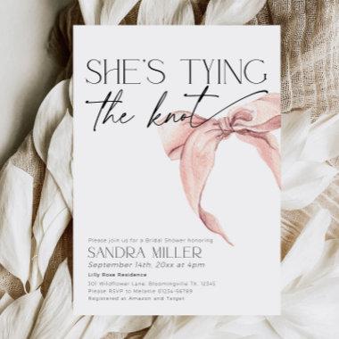 She's tying the knot Bridal Shower blush pink bow Invitations