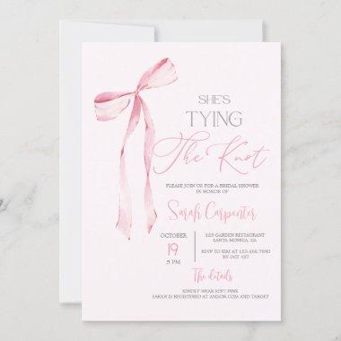 She's Tying the Knot Pink Bow Bridal Shower Invitations