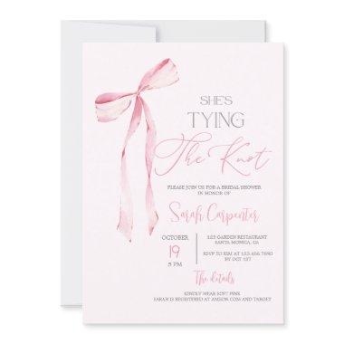 She's Tying the Knot Pink Bow Bridal Shower Invitations