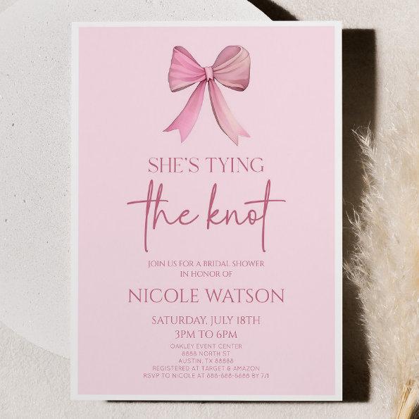 She's Tying The Knot Pink Bow Bridal Shower Invitations