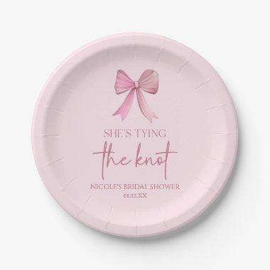 She's Tying The Knot Pink Bow Bridal Shower Paper Plates