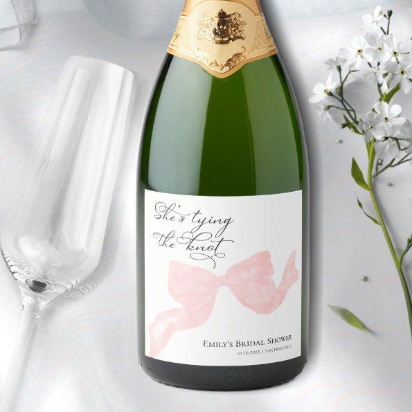 She's tying the knot | Pink Bow  Sparkling Wine Label
