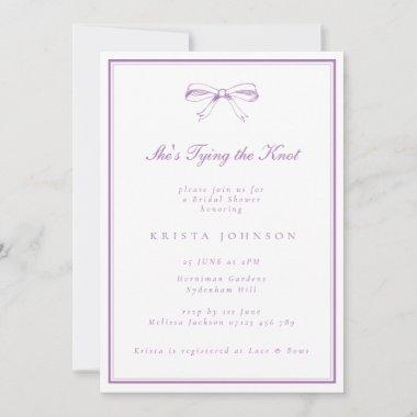 She's Tying the Knot Purple Bow Bridal Shower Invitations