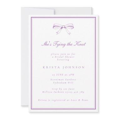 She's Tying the Knot Purple Bow Bridal Shower Invitations