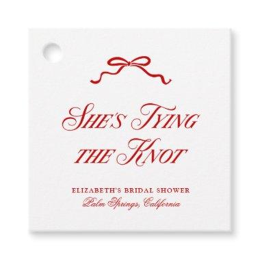 She's Tying The Knot Red Elegant Hand Drawn Bow Favor Tags