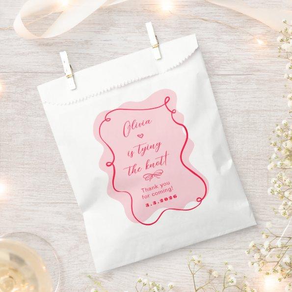 She's tying the knot retro pink and red thank you favor bag