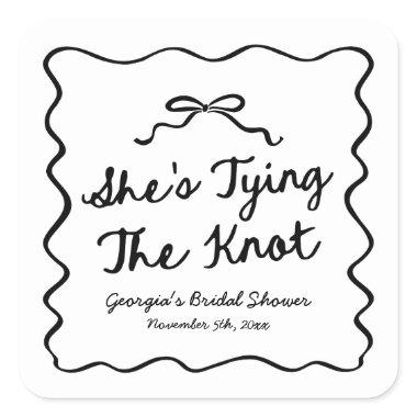 She's Tying The Knot Whimsical Bow  Square Sticker