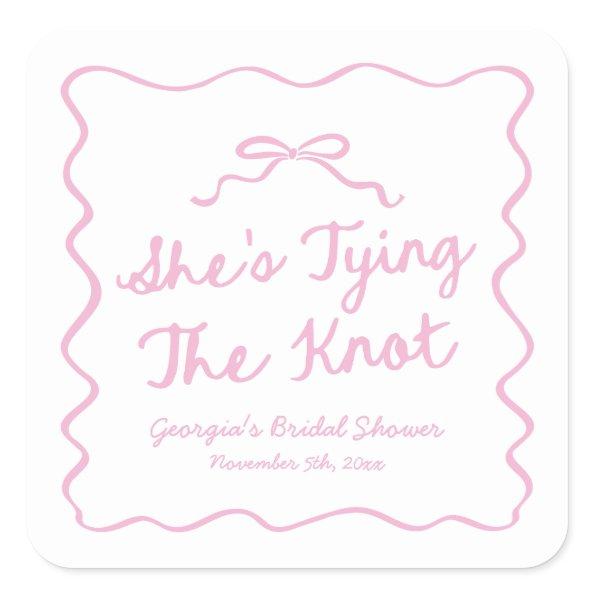 She's Tying The Knot Whimsical Bow  Square Sticker