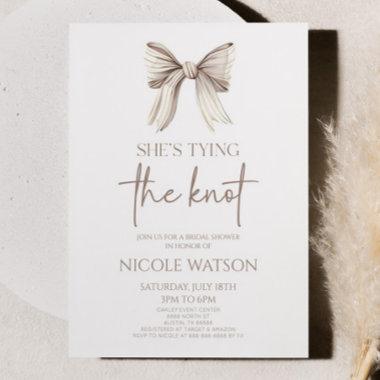 She's Tying The Knot White Bow Bridal Shower Invitations