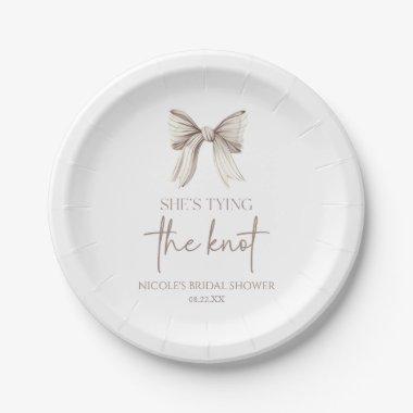 She's Tying The Knot White Bow Bridal Shower Paper Plates