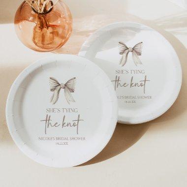 She's Tying The Knot White Bow  Paper Plates