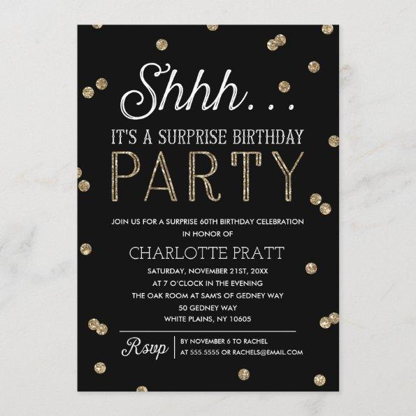 Shh Surprise Birthday Party Faux Glitter Confetti Invitations