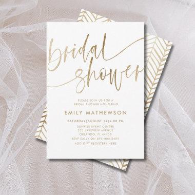 Shimmering Faux Gold Calligraphy Bridal Shower Invitations