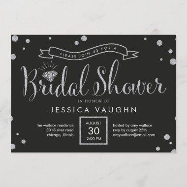Shiny Bling Bridal Shower Invitations - Black