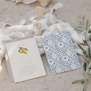 Shiny Lemon & Mediterranean Tiles Bridal Shower Foil Invitations