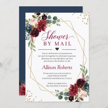 Shower By Mail Burgundy Navy Floral Gold Geometric Invitations