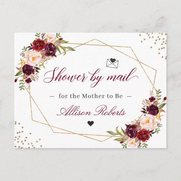 Shower By Mail Gold Geometric Burgundy Red Floral PostInvitations