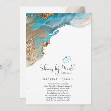 Shower by Mail Marbled Alcohol Ink Teal and Gold Invitations