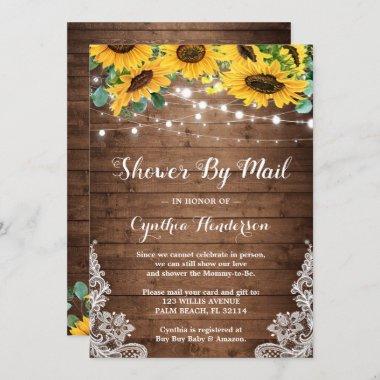Shower By Mail Rustic Lights Sunflower Eucalyptus Invitations