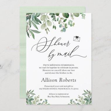 Shower By Mail Script Greenery Eucalyptus Leaves Invitations
