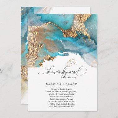 Shower by Mail Teal and Gold Marbled Alcohol Ink Invitations