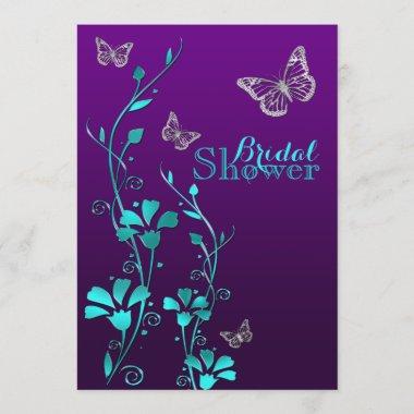 Shower Invite | Purple Teal, Floral, Butterflies