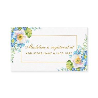 Shower Watercolor Blue Floral Gold Registry Insert