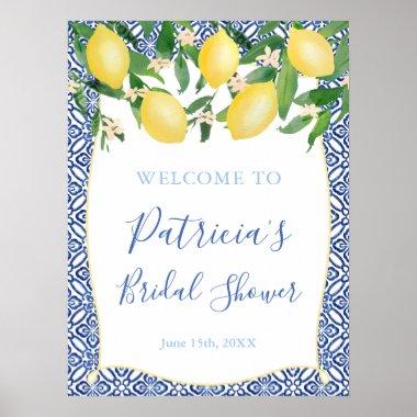 Sicilian Lemons Antique Blue Tiles Bridal Shower Poster