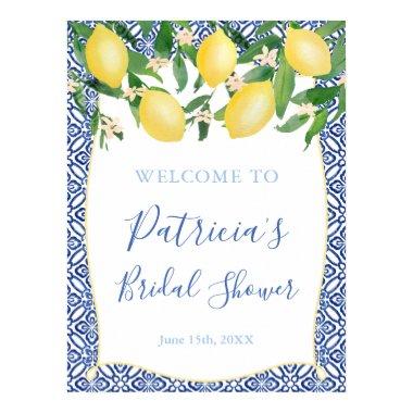 Sicilian Lemons Antique Blue Tiles Bridal Shower Poster