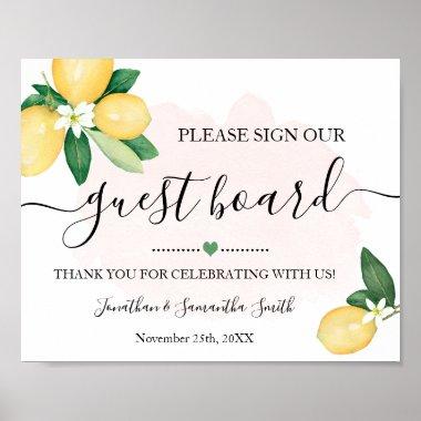 Sign Our Guest Board Wedding Reception Lemons Pink