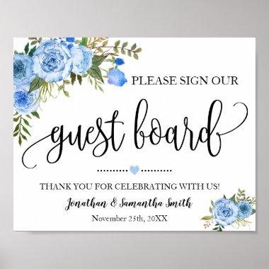 Sign our Guest board wedding shower blue floral