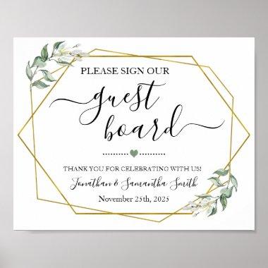 Sign our Guest board wedding shower greenery gold