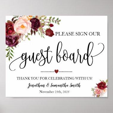 Sign our Guest board wedding shower marsala floral