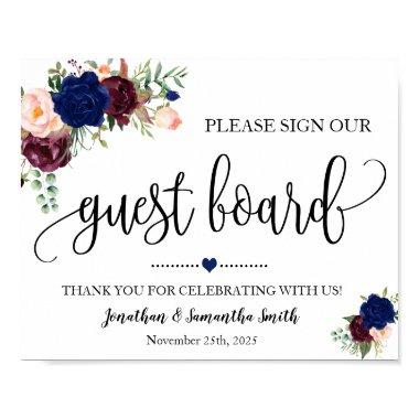 Sign our Guest board wedding shower navy burgundy