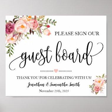 Sign our Guest board wedding shower pink floral